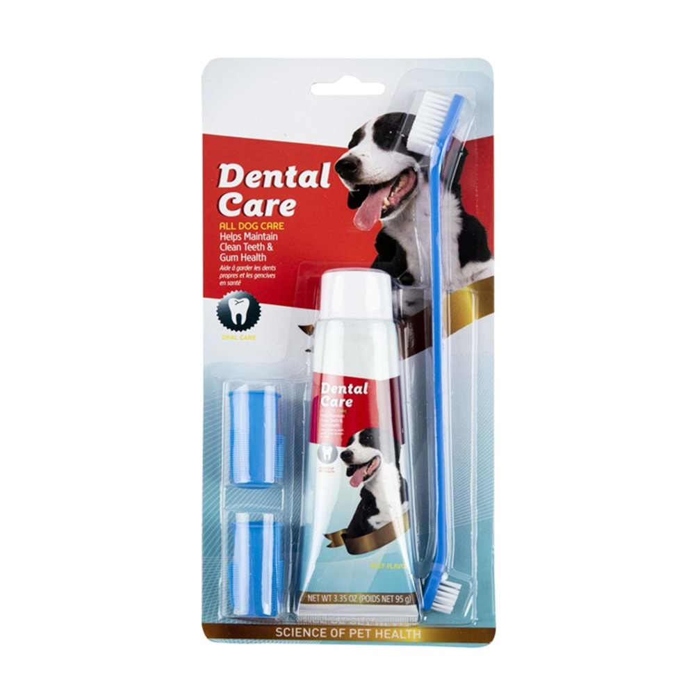 Lionpet Köpek Diş Macunu ve Diş Fırçası Seti (4'lü Set) Mavi