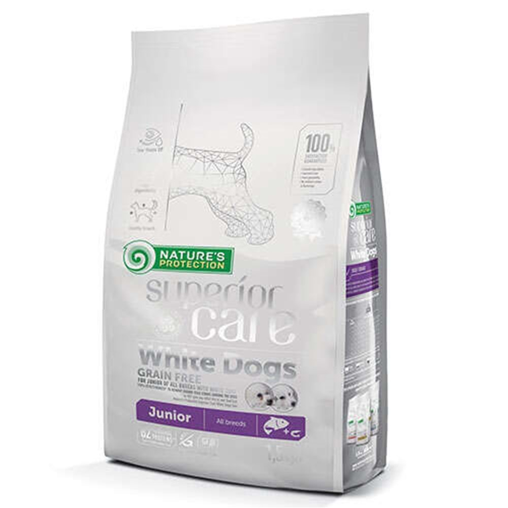 Natures Protection Junior White Dogs Somonlu Tahılsız Yavru Beyaz Köpek Maması 1.5 Kg