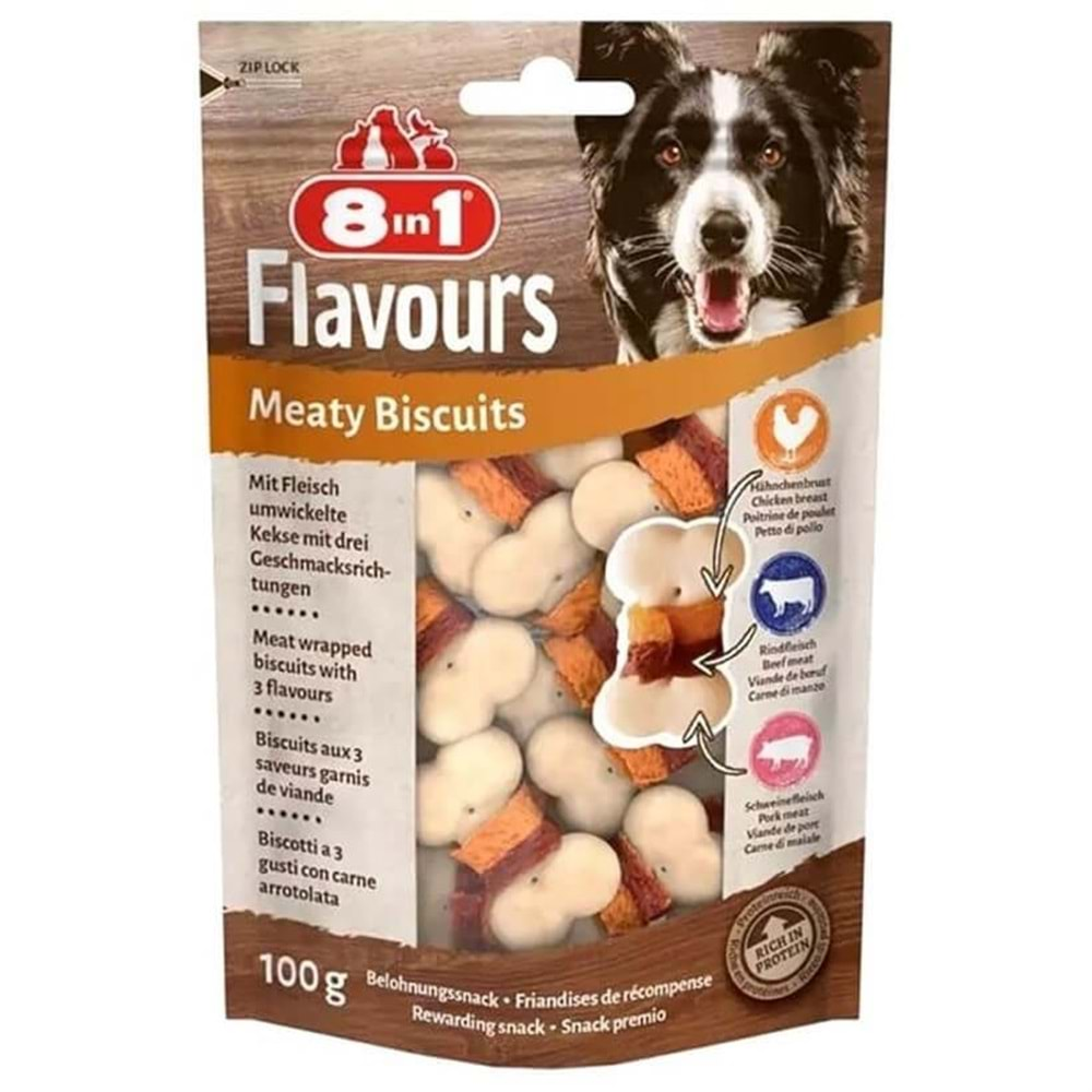 8in1 Meaty Biscuits Domuz Etli Köpek Ödülü Bisküvisi 100 Gr