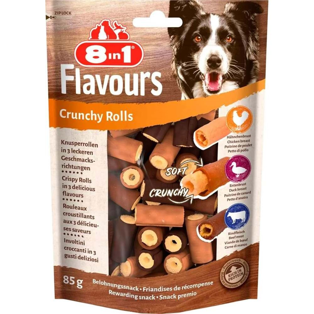 8in1 Crunchy Rolls Sığır ve Ördek Göğsü Köpek Ödülü 85 Gr