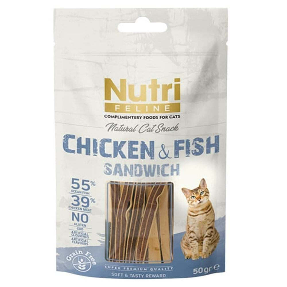 Nutri Feline Okyanus Balıklı ve Tavuk Etli Tahılsız Sandviç Kedi Ödül Maması 50 gr