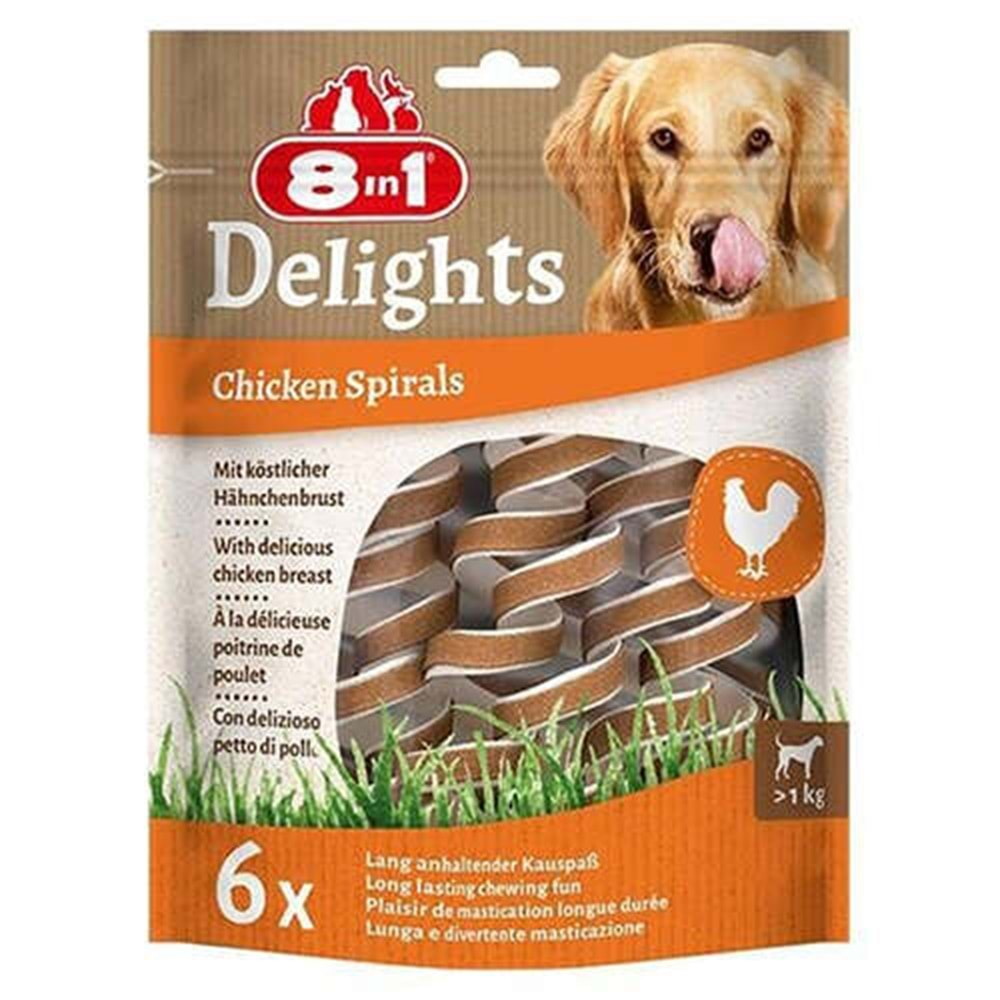 8in1 Smart Delights Chicken Spirals Tavuklu Burgu Köpek Ödülü 6 Adet