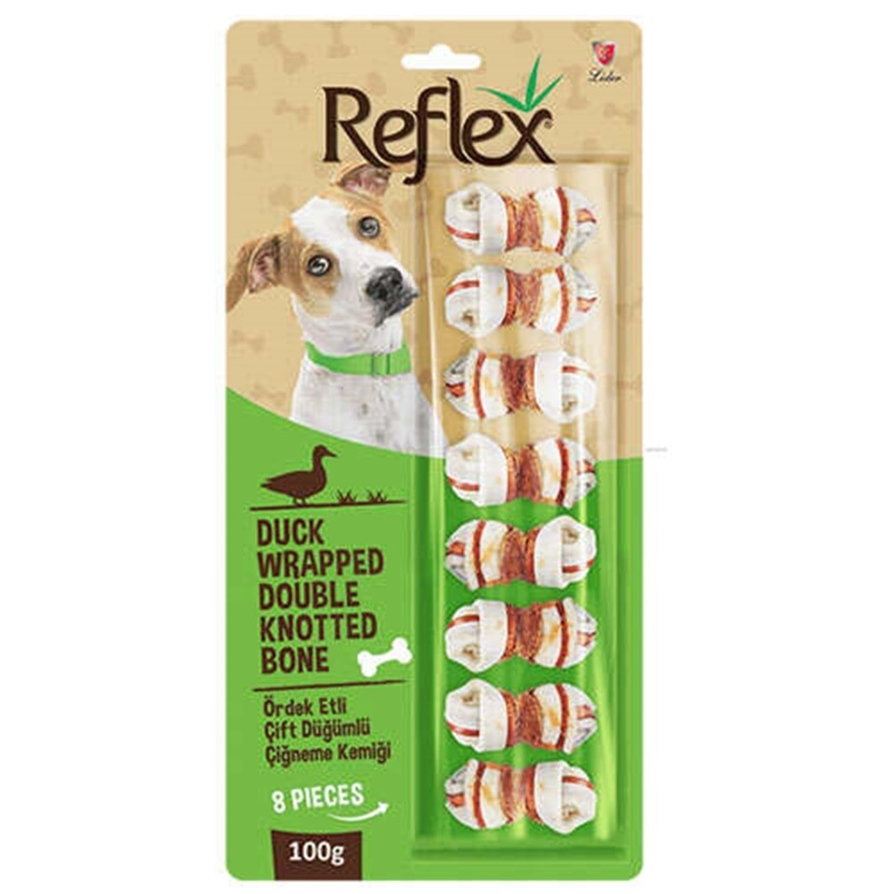 Reflex Double Ördek Etli Çift Düğümlü Çiğneme Burgu Kemiği 100 Gr - 8 li Paket