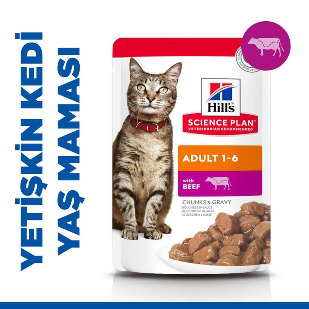 Hills Chunks in Gravy Biftekli Pouch Yetişkin Kedi Yaş Maması 85 Gr