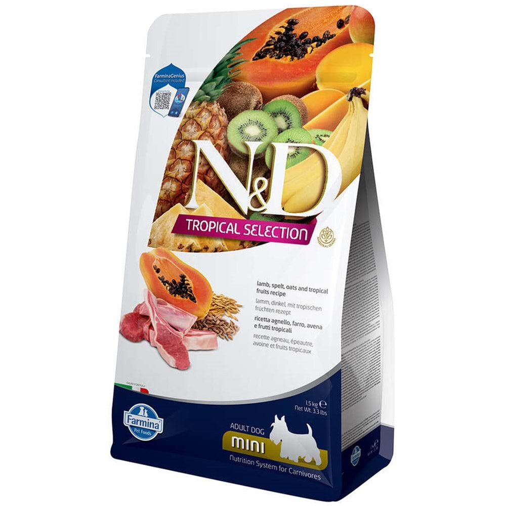 ND Tropical Selection Kuzu ve Meyveli Mini Irk Köpek Maması 1,5 Kg