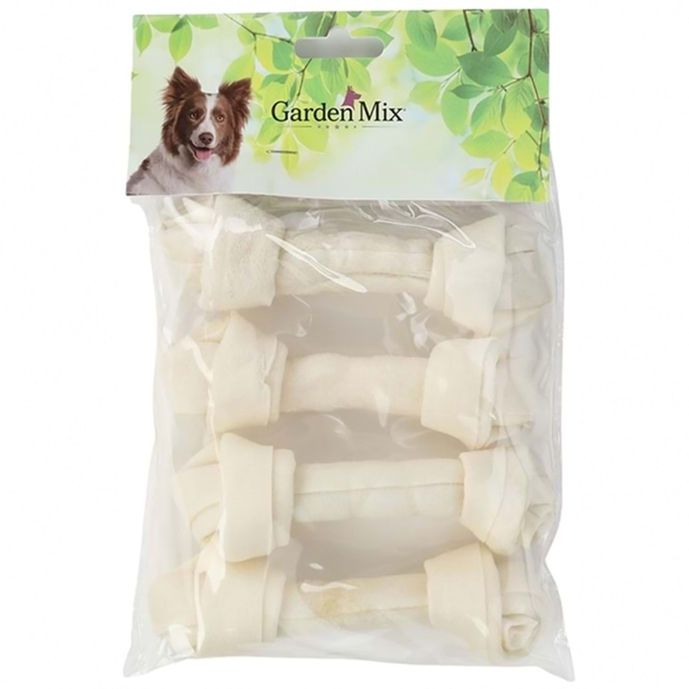 Gardenmix Beyaz Düğümlü Deri Kemik Köpek Ödülü 4 LÜ (5-5,5”)