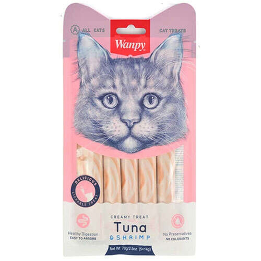 Wanpy Ton Balık ve Karidesli Likit Creamy Kedi Ödülü 5 x 14 Gr