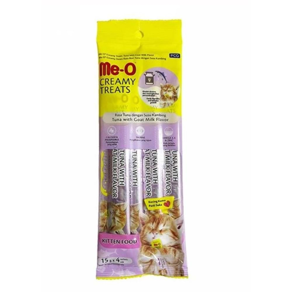 Me-O Creamy Treats Kitten Ton Balığı ve Keçi Sütlü Ek Besin ve Yavru Kedi Ödülü 60 Gr ( 4 x 15 Gr )