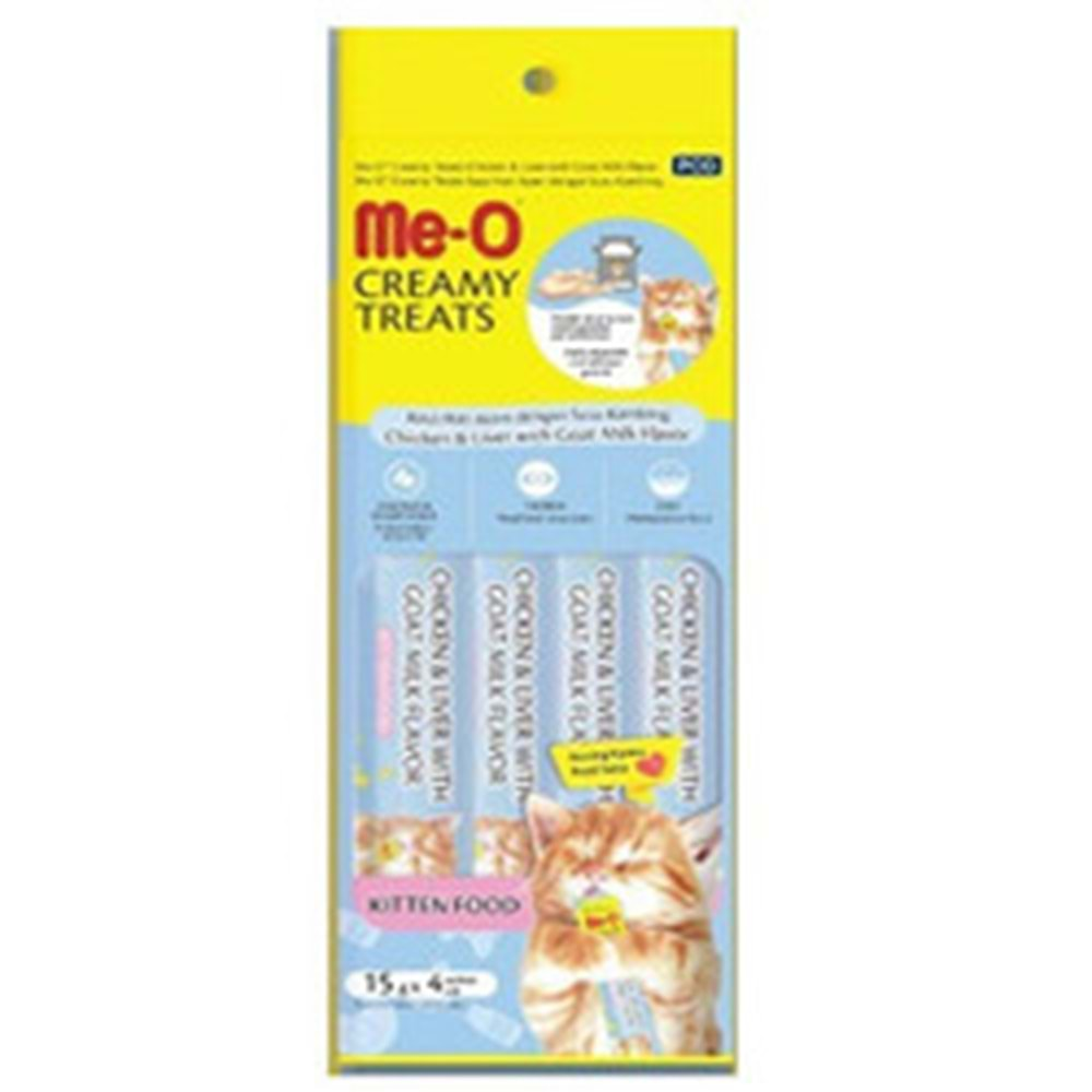 Me-O Creamy Treats Kitten Tavuk Ciğer ve Keçi Sütlü Ek Besin ve Yavru Kedi Ödülü 60 Gr ( 4 x 15 Gr )