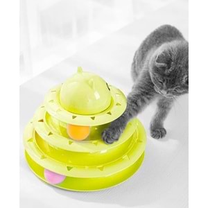 Markapet 3 Katlı Kedi Oyuncağı Kedi Başlıklı Toplu Kule 18-23 cm