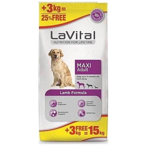 LaVital Maxi Adult Kuzu Etli 12 kg + 3 kg Büyük Irk Yetişkin Köpek Maması