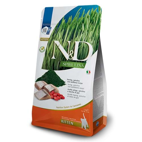 ND Spirulina Ringa Balıklı ve Üzüm Tahılsız Yavru Kedi Maması 1.5 Kg