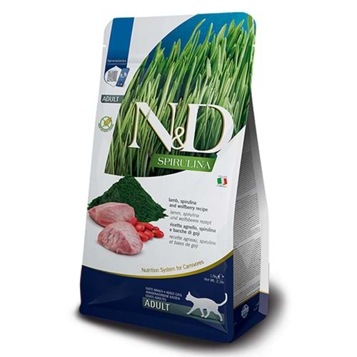 ND Spirulina Kuzu ve Üzüm Tahılsız Kedi Maması 1.5 Kg