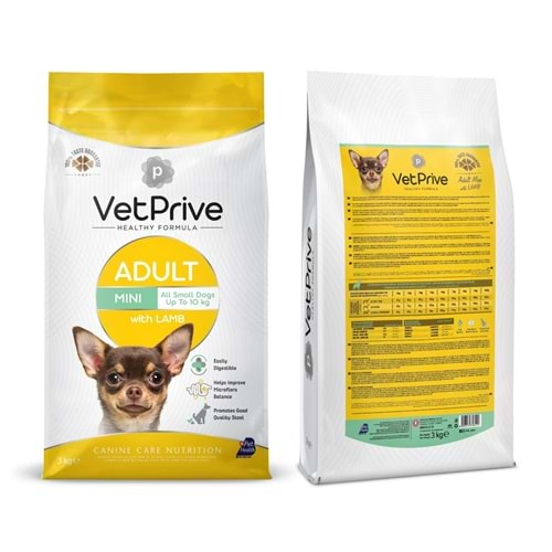 Vet Prive Adult Küçük Irk Kuzu Etli Yetişkin Köpek Maması 3 Kg