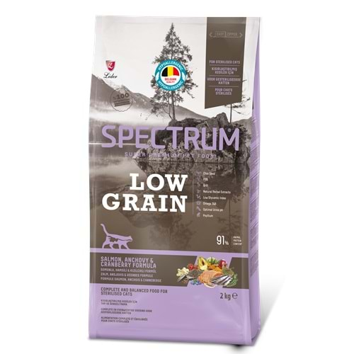 Spectrum Low Grain Sterilised Somon ve Hamsi Kısırlaştırılmış Kedi Maması 2 Kg+600 Gr