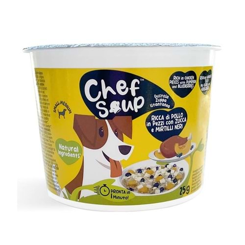 Chef Soup Tavuk Yaban Mersini Bal Kabaklı Küçük ve Orta Irk Köpekler İçin Hazır Çorba 25gr