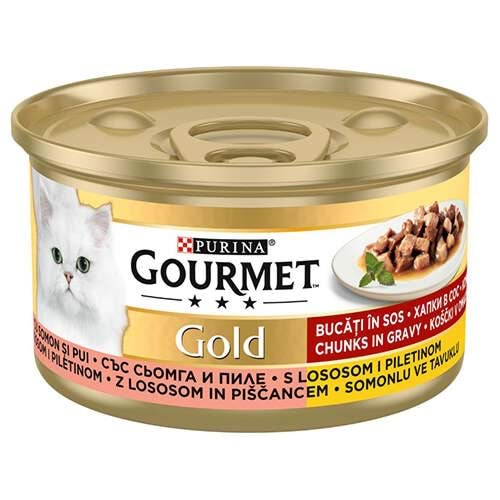 Gourmet Gold Parça Etli Soslu Somon ve Tavuk Kedi Konservesi 85 Gr