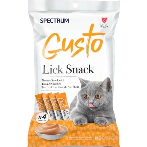 Spectrum Gusto Lick Snack Ton Balıklı ve Tavuk Etli Sıvı Kedi Ödülü 4x15 Gr