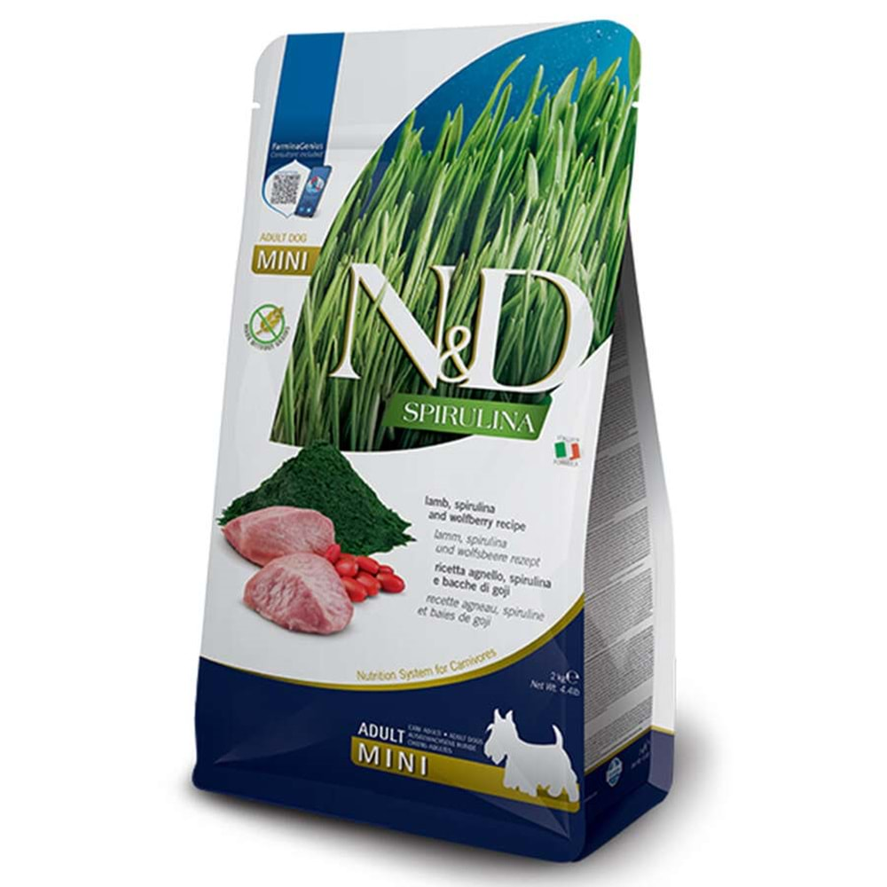 ND Spirulina Kuzu ve Üzüm Tahılsız Küçük Irk Köpek Maması 2 Kg