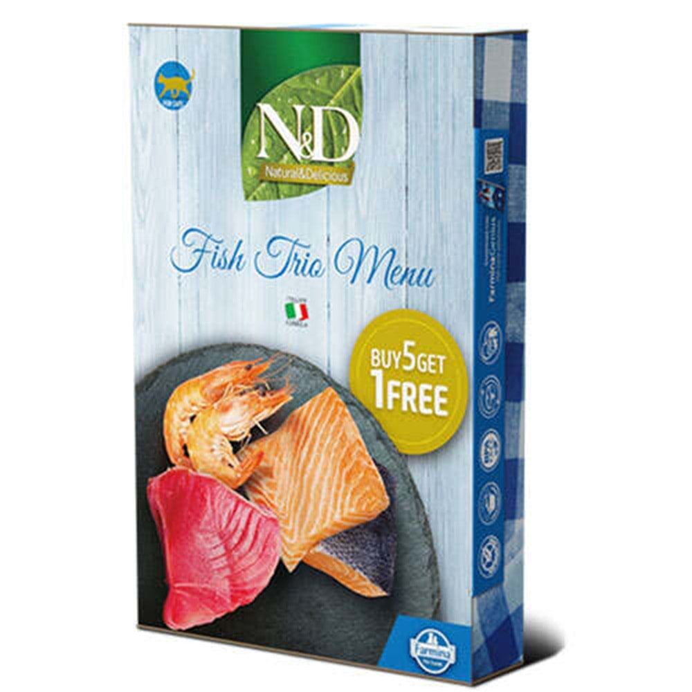 ND Fish Trio Menü Somonlu ve Karidesli Yetişkin Kedi Konserve Yaş Maması 6 X 70 gr